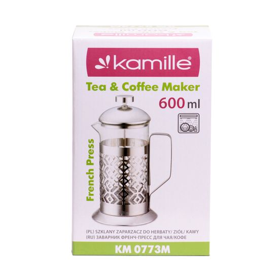 Френч-пресс 600 мл. Kamille KM 0773M нержавеющая сталь, стекло