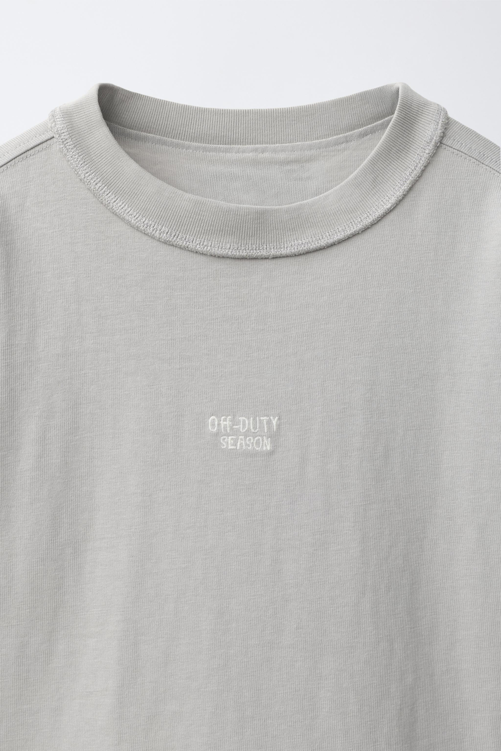 ZARA ФУТБОЛКА HEAVY WEIGHT С ВЫШИВКОЙ, СВЕТЛО-СЕРЫЙ