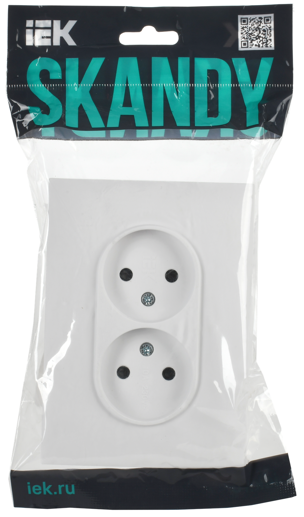 SKANDY Розетка 2-местная без заземления с защитными шторками 10А в сборе SK-R09W арктический белый IEK