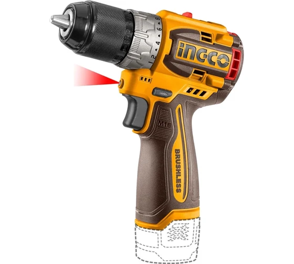 Аккумуляторный бесщеточный шуруповерт INGCO CDLI16682 INDUSTRIAL 16 В 60 Нм 22+1