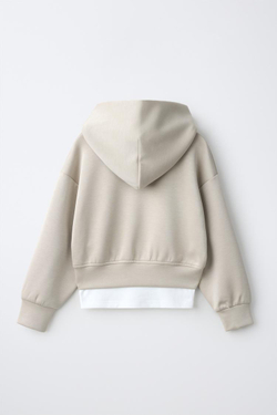 ZARA СПОРТИВНОЕ ХУДИ С КАПЮШОНОМ И ДВОЙНЫМ НИЗОМ, ПЕСОЧНЫЙ