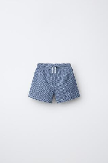 ZARA ПЛАВКИ-БЕРМУДЫ В КЛЕТКУ ВИШИ, СИНИЙ