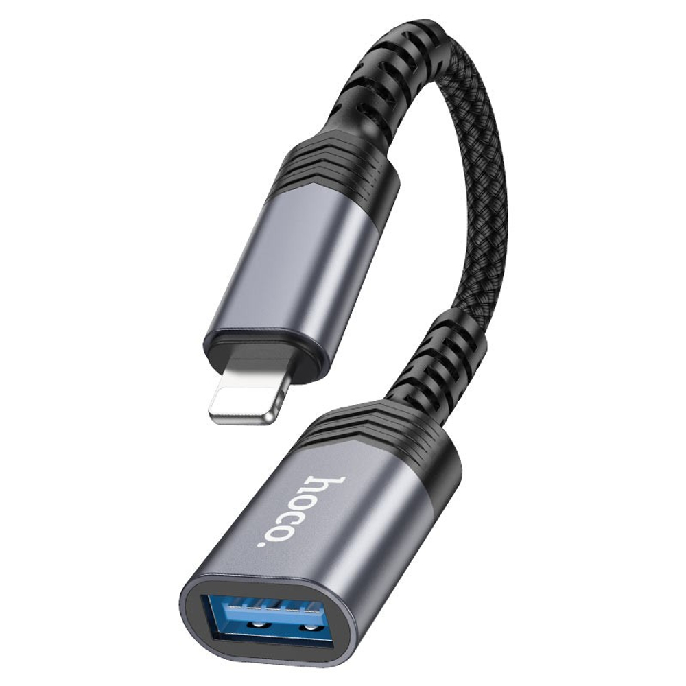 Кабель-переходник Hoco UA24 Lightning (папа) на USB (мама) серебристый