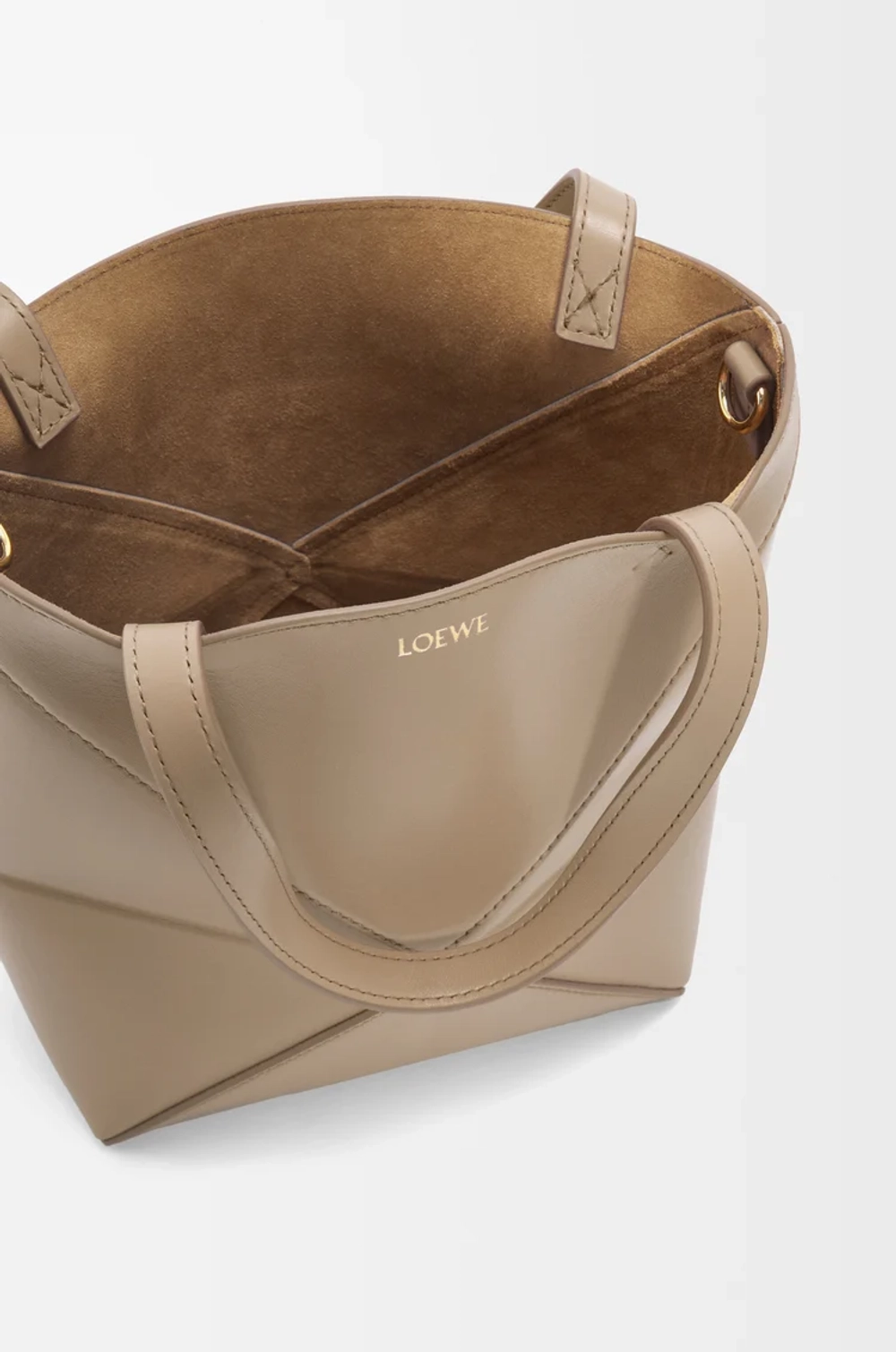 Loewe Мини-сумка Puzzle Fold из блестящей телячьей кожи, песочный