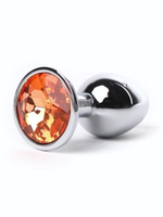 Анальная пробка металлическая серебристая с оранжевым кристаллом Onjoy Metal Plug Silver Small (Цвет: оранжевый)
