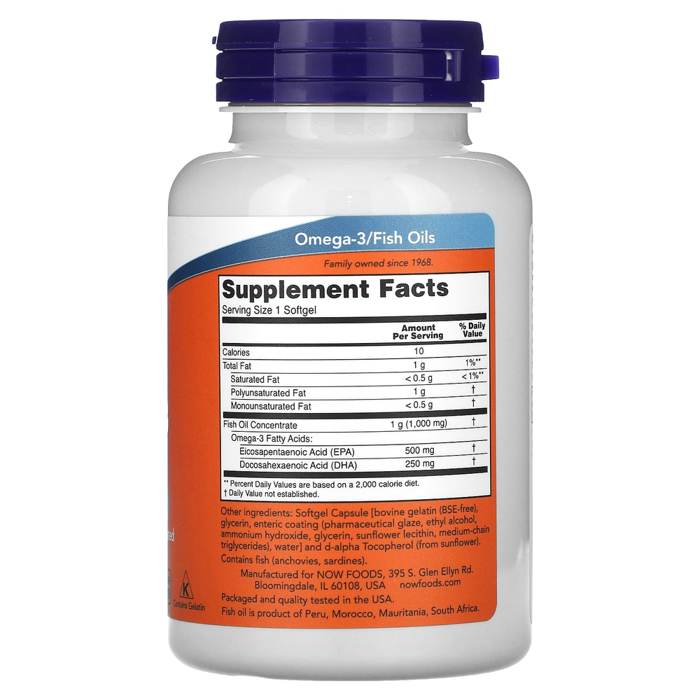 NOW Foods, ультра омега-3, рыбий жир, 90 капсул