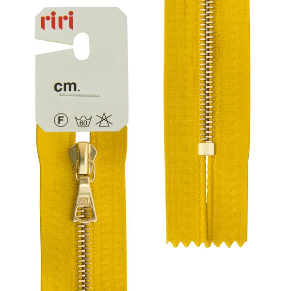 Молния металл RIRI Т4 (4 мм) 1 зам., н/раз., 16 см, Gold, атласная тесьма, цв.5339, горчичный, 1 шт