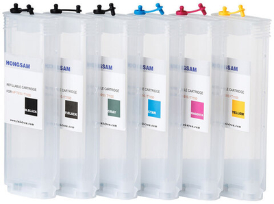 Перезаправляемые картриджи HP DesignJet T620, T770, T790, T795, T1100, T1120, T1200, T1300, T2300 (HP 72), комплект 6 штук.