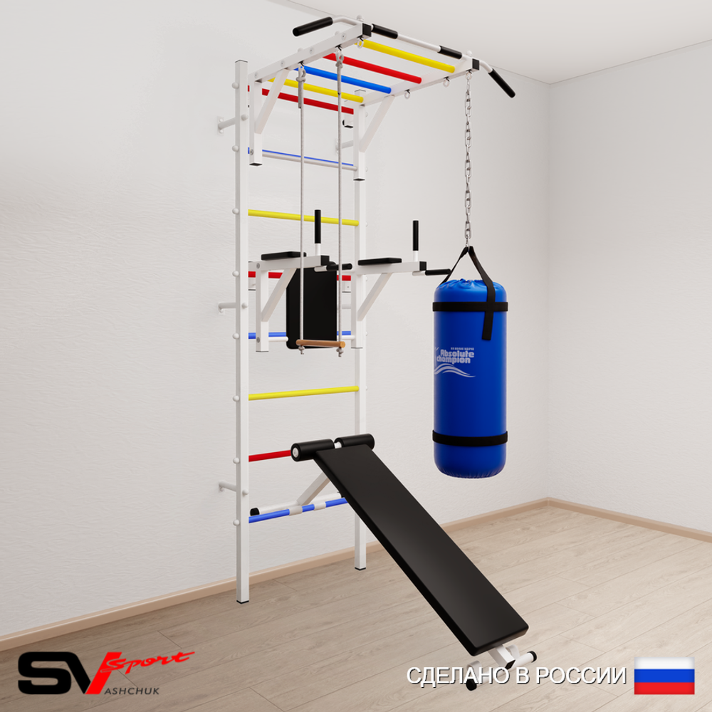 Шведская стенка Sv Sport усиленная 6531 (Турник рукоход/Брусья/Скамья/Трапеция/Цепь/Мешок 15кг)