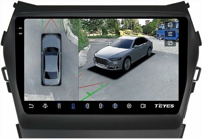Магнитола для Hyundai Santa Fe 3 2012-2018 (отдельный экран климата, без штатной КЗВ) - Teyes CC3-2K-360 монитор 9.5" 2K QLED на Android 10, Быстрая, CarPlay, 4G SIM-слот, 4 камеры в комплекте
