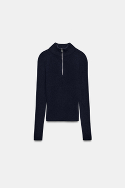 ZARA СВИТЕР ИЗ 100% ШЕРСТИ НА МОЛНИИ, МОРСКОЙ СИНИЙ