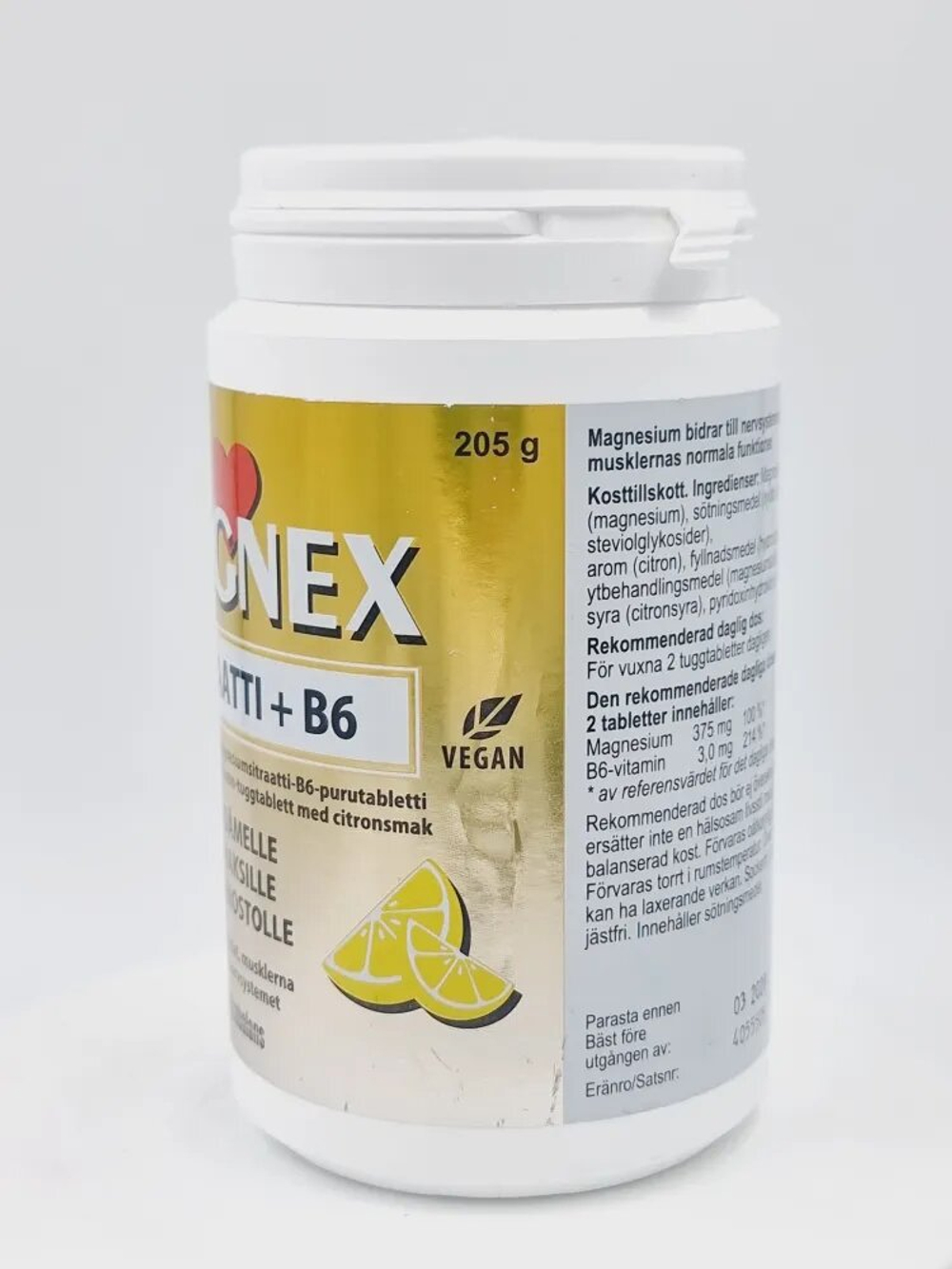 Magnex Sitratti+B6, Vitabalans 100 жевательных таблеток, магний 375 мг+В6 3 мг, 205 г
