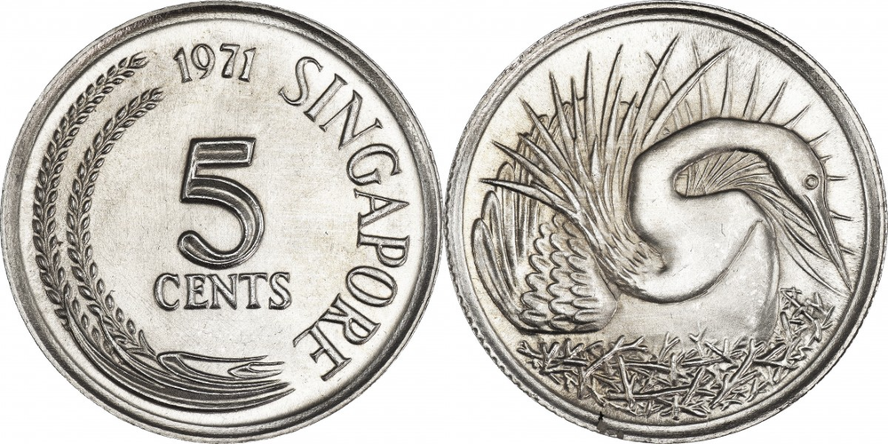 Сингапур 5 центов, 1967 - 1985 Змеешейка XF