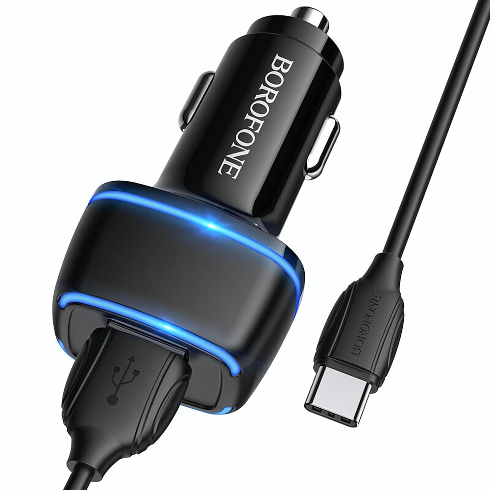 Автомобильное зарядное устройство Borofone BZ14 12W 2.4A 2xUSB + кабель Type-C Black