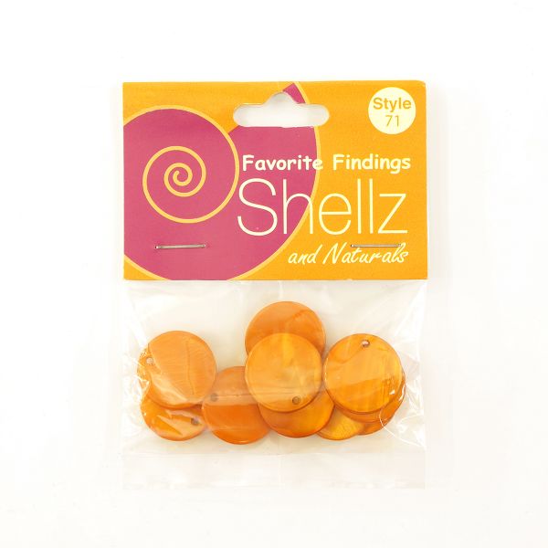 Пуговицы на ножке, ракушка, Shellz & Natural Round River Shell Dangles 20 мм, оранжевый, 10 шт, Blumenthal Lansing