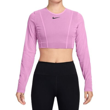 Женская футболка (длинный рукав) Nike Court Paris Slam Long Sleeve Cropped Tennis — светлая маджента/тату/светлая маджента/чёрный