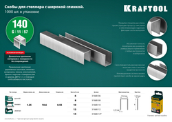 KRAFTOOL тип 140 (G/11/57) 12 мм, 1000 шт, калибр 20GA, скобы для степлера (31680-12)