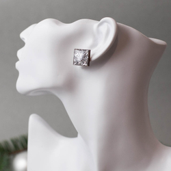Серьги - Квадрат 1,5 см - Серебряный Блеск