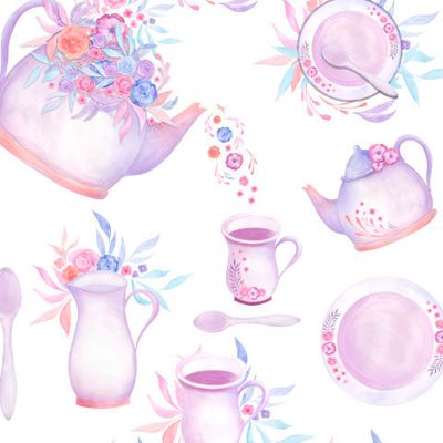 Чаепитие, чайник, чай, чашка, для кухни, цветы.