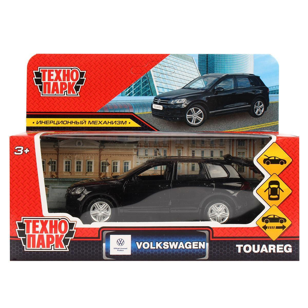 Модель ин. мет. "Volkswagen Touareg" 12см, двери, багаж, черный, коробка TOUAREG-12-BK (Технопарк)
