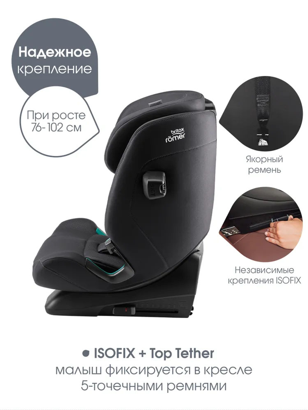 Автокресло 1/2/3 Britax Roemer ADVANSAFIX PRO Classic Deep Grey, от 15 месяцев до 12 лет, 9-36 кг, isofix, серый