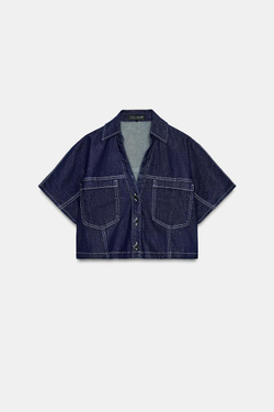 ZARA КОРОТКАЯ ДЖИНСОВАЯ РУБАШКА Z1975, СИНИЙ