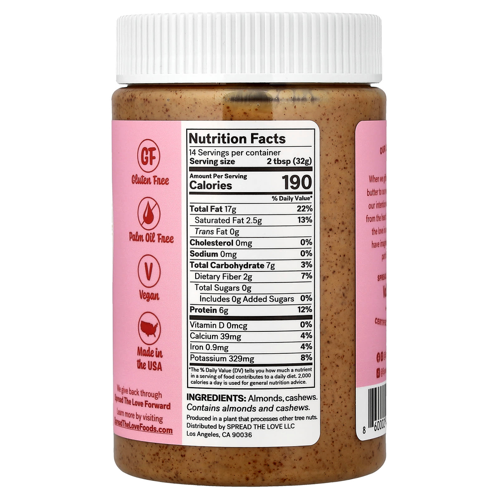 Spread The Love, Power Butter, миндальное масло с кешью, 454 г (16 унций)