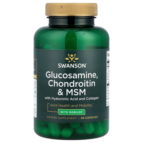 Swanson Vitamins, Глюкозамин, хондроитин и МСМ с гиалуроновой кислотой и коллагеном, 90 капсул