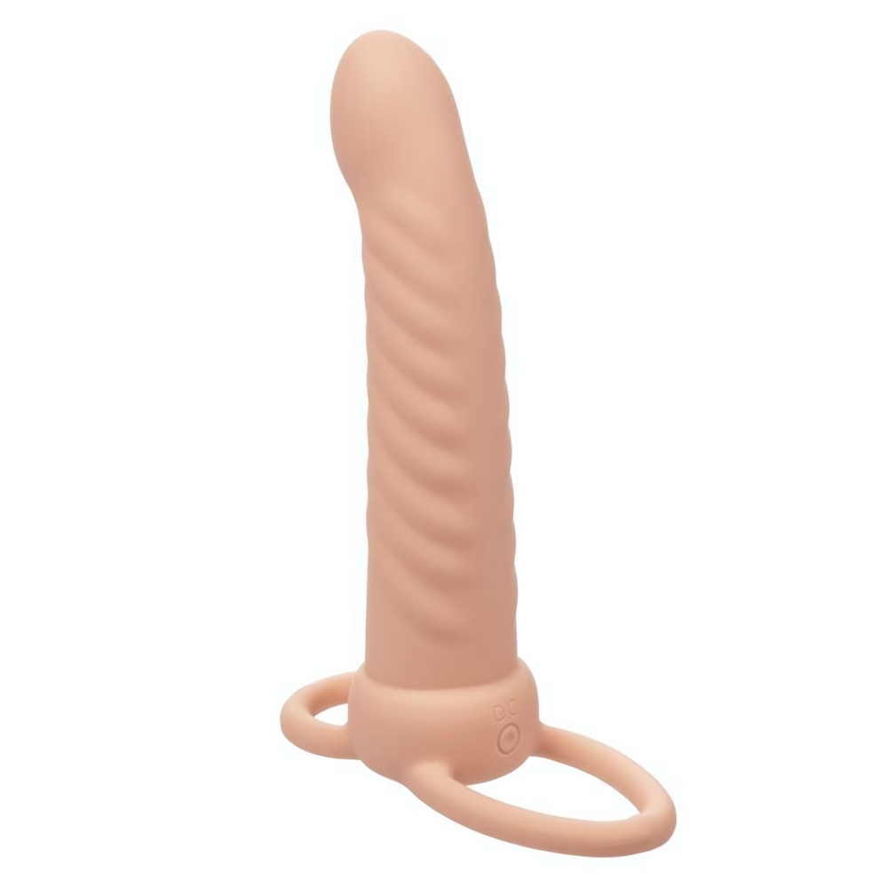 Телесная насадка для двойного проникновения Rechargeable Ribbed Dual Penetrator с вибрацией (Цвет: телесный)
