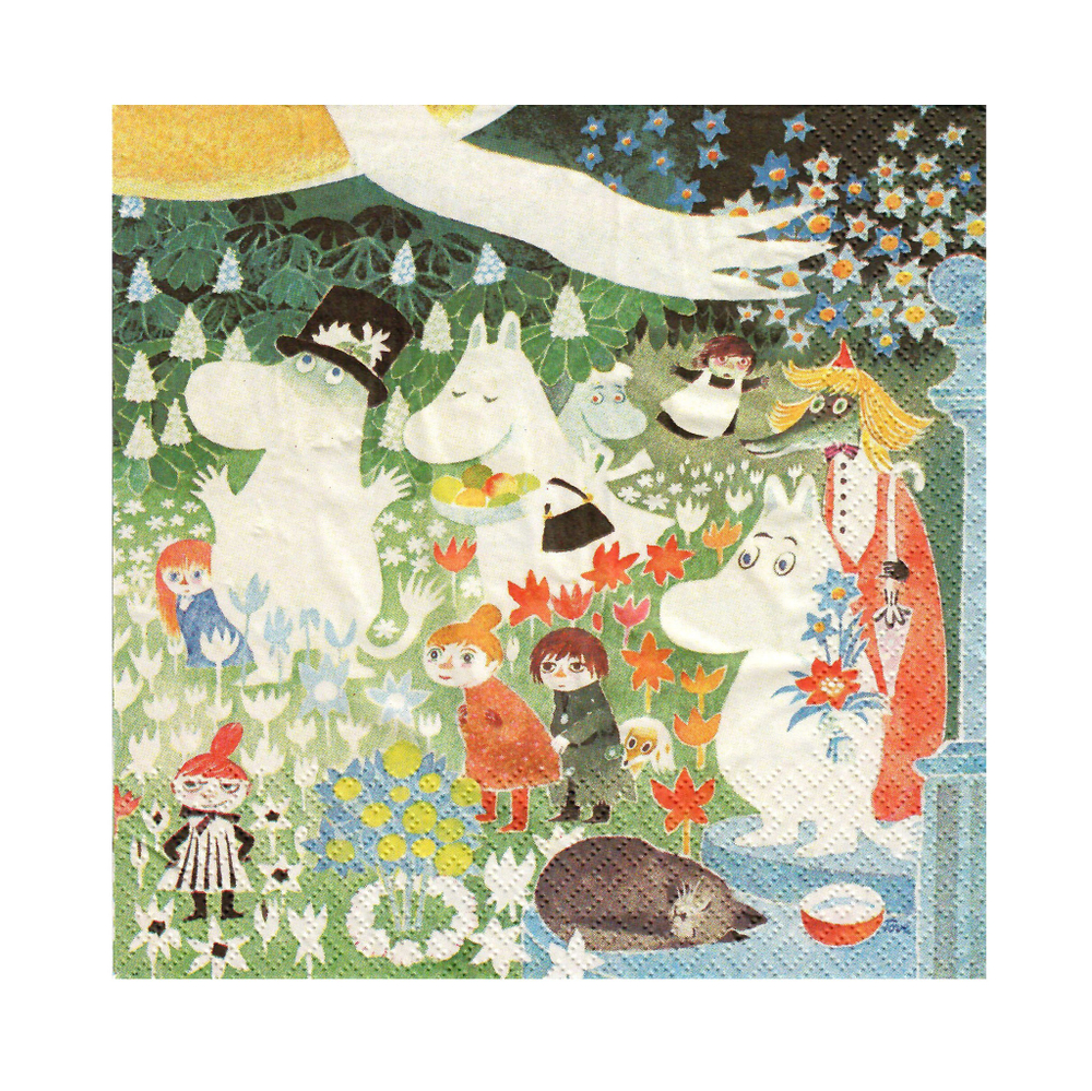 Салфетки бумажные Moomin, Муми-тролли на лугу , 24х24 см, в упаковке 20 салфеток, (из Финляндии)