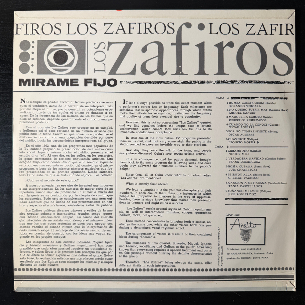 Los Zafiros ‎– Mirame Fijo (Куба 1964г.)