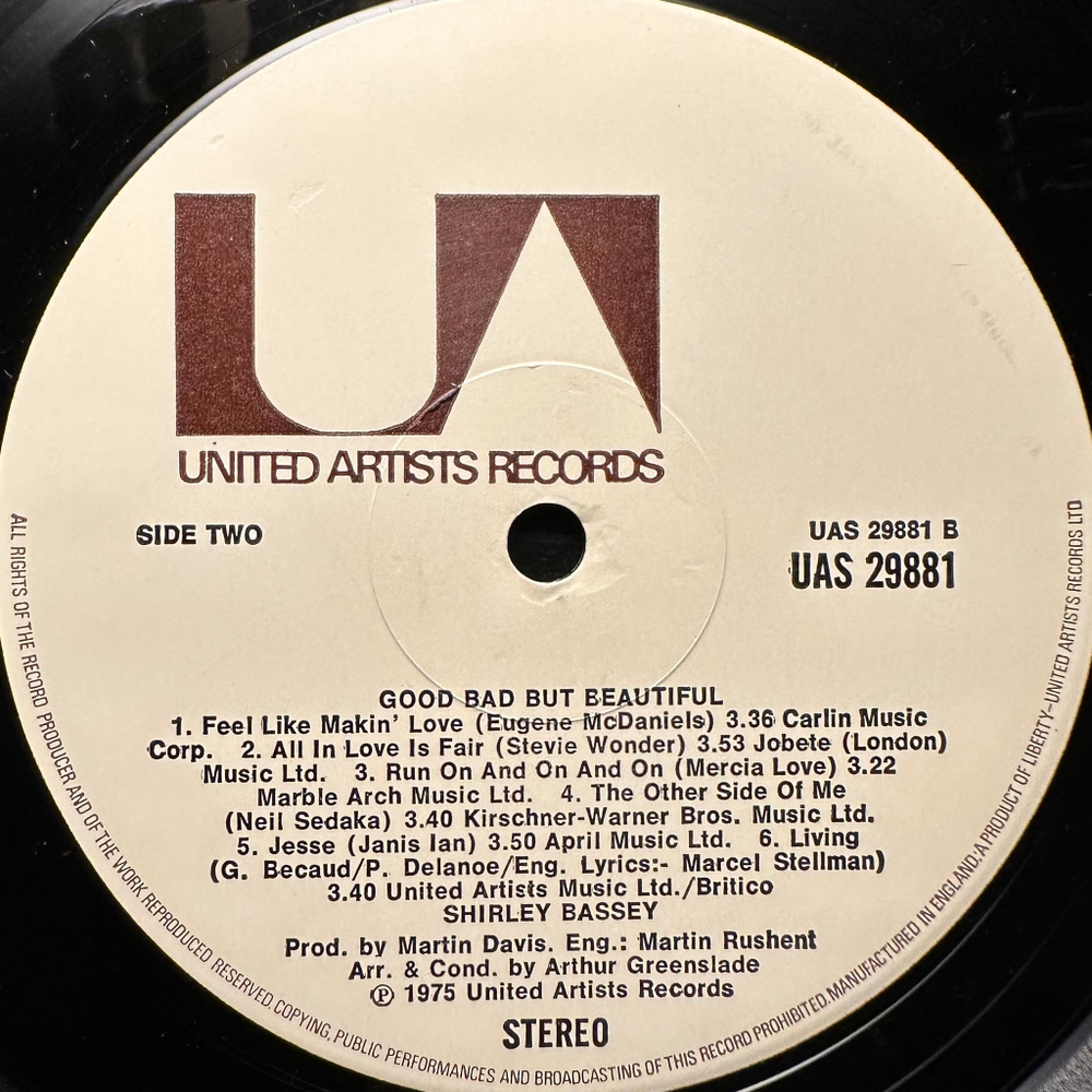 Shirley Bassey - Good, Bad But Beautiful (Англия 1975г.)
