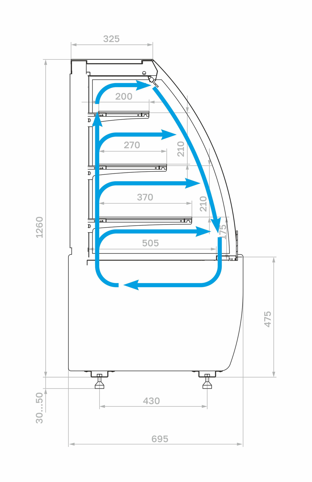 Кондитерская витрина Carboma K70 VM 0,9-2 STANDARD открытая (версия 2.0) (Flandria 2)