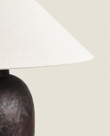 ZARA HOME КЕРАМИЧЕСКАЯ НАСТОЛЬНАЯ ЛАМПА С ЛЬНЯНЫМ АБАЖУРОМ, ЧЕРНЫЙ