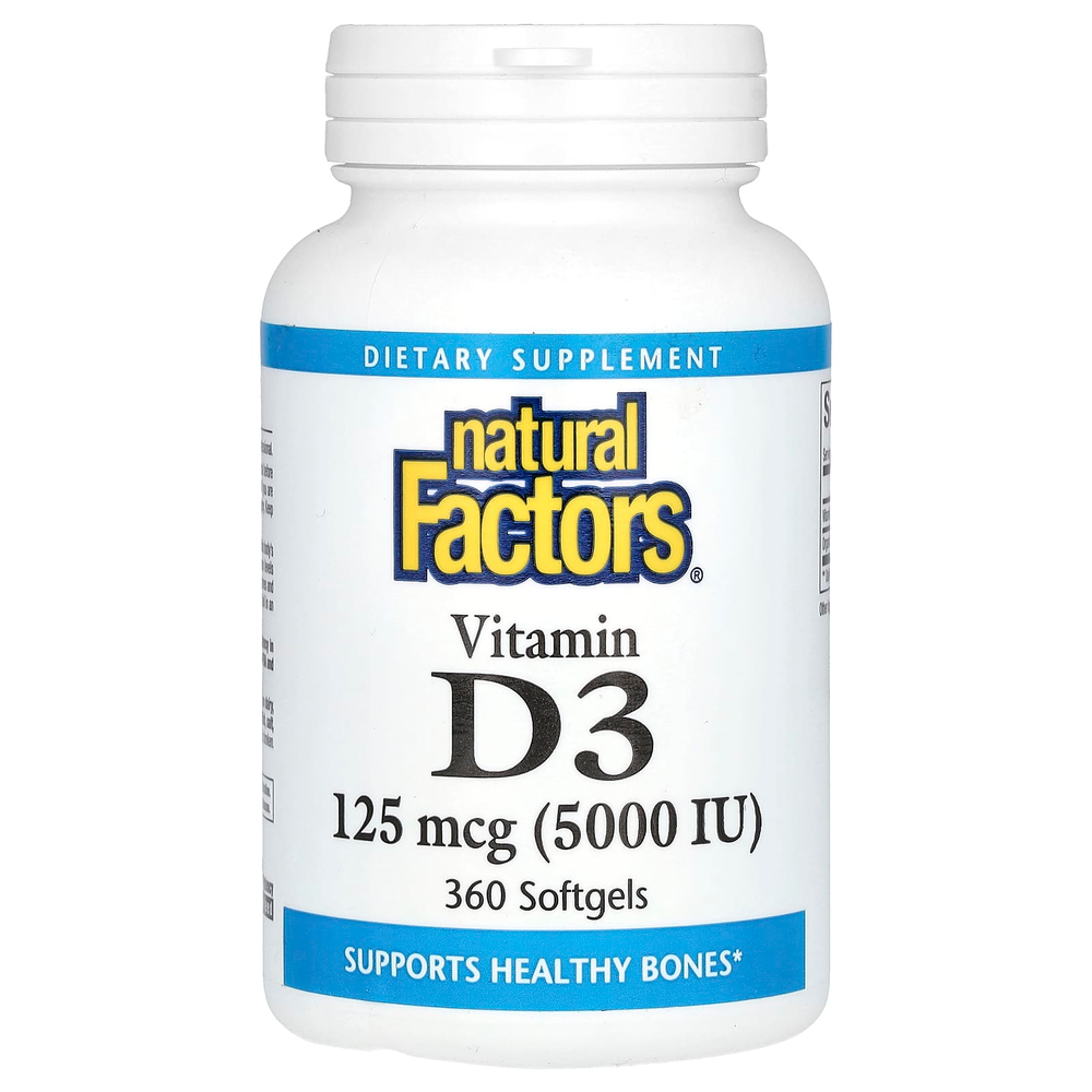 Natural Factors, Vitamin D3, 5,000 IU, 360 Softgels