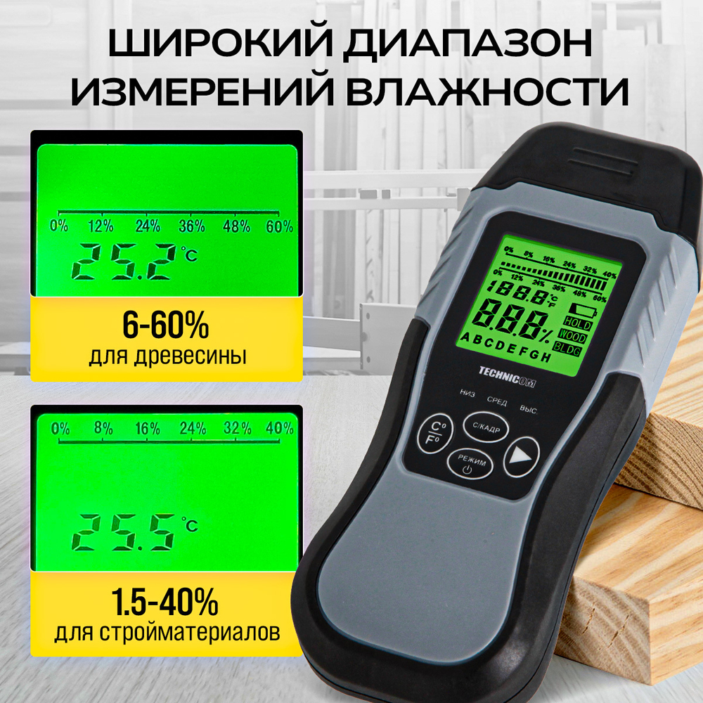Электронный измеритель влажности древесины TECHNICOM TC-MT201W