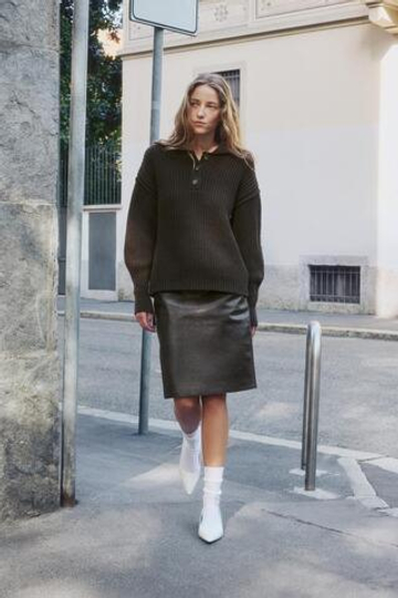 ZARA ТРИКОТАЖНЫЙ СВИТЕР ПОЛО, КОРИЧНЕВЫЙ
