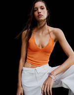 Женский ажурный трикотажный топ с горловиной халтер - BERSHKA