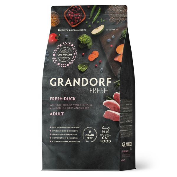 Сухой корм GRANDORF Fresh Cat ADULT Duck&Sweet Potato для кошек из свежего мяса утки с бататом