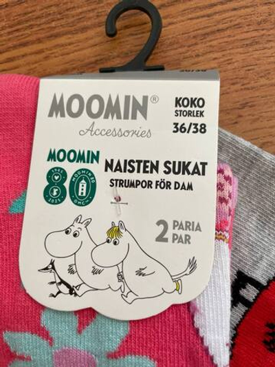 Носки Moomin с изображением Муми-троллей Сноркмайд и Малышки Ми, размер 36-38, 2 шт./упаковка (из Финляндии)