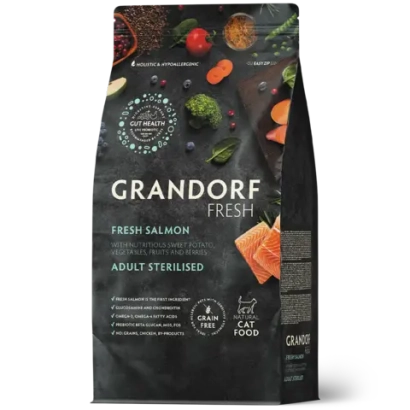 Сухой корм GRANDORF FRESH CAT Salmon STERILISED беззерновой, лосось с бататом для стерилизованных кошек, для здоровья кожи и шерсти или склонных к аллергии 2кг