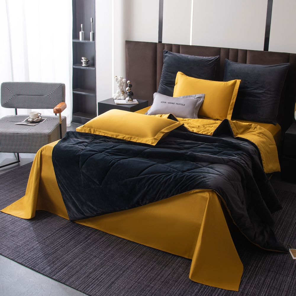 КПБ на резинке Сатин Velvet Premium с Одеялом VPR006, Евро, 4 наволочки, простынь 180*200*25