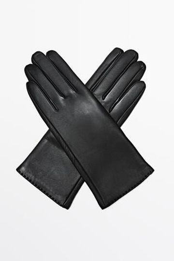 Massimo Dutti Перчатки из кожи наппа, черный