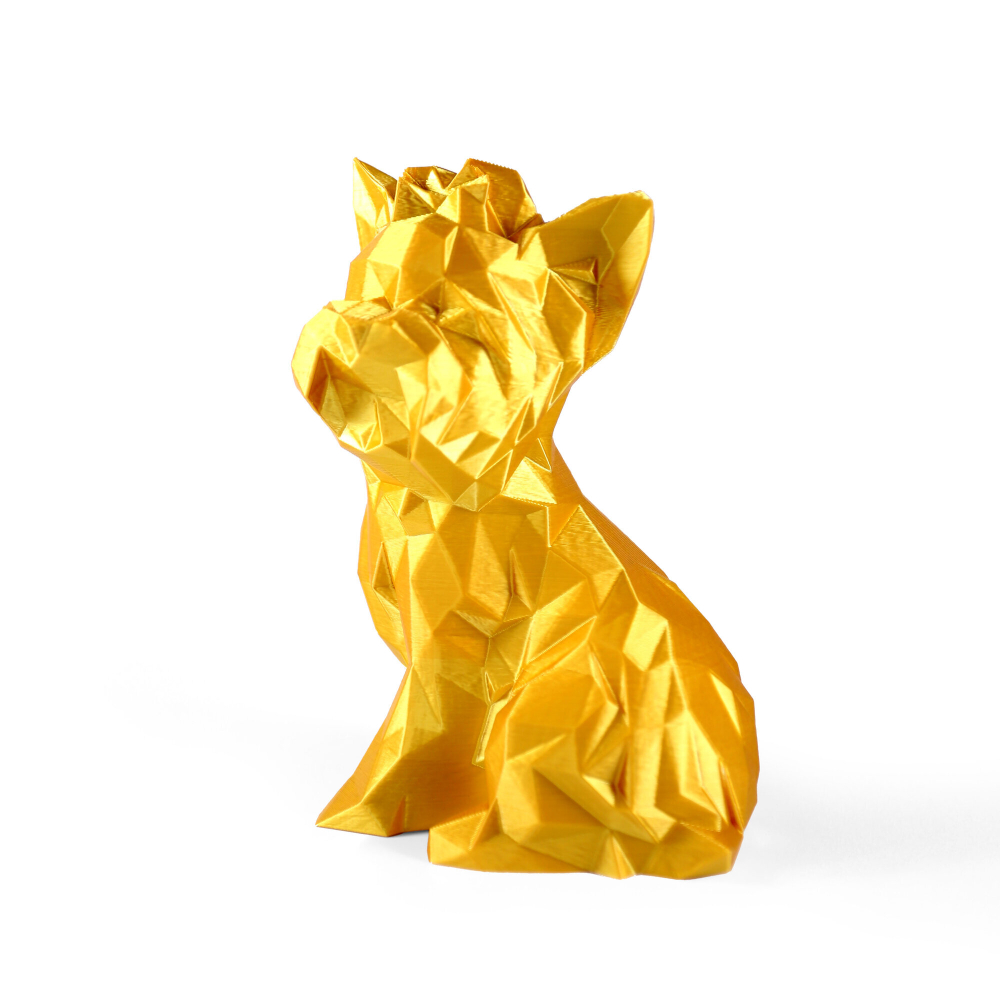 Статуэтка собаки породы Йорк (York dog) полигональная 240 мм, золотой, 3D печать