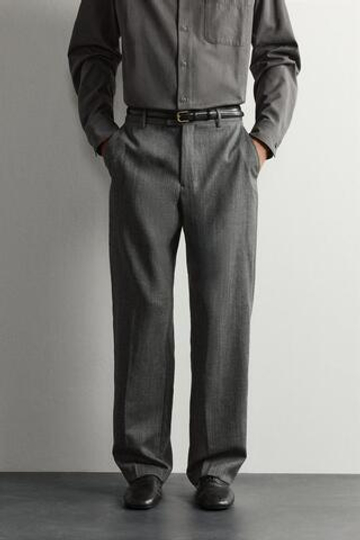 ZARA КОСТЮМНЫЕ БРЮКИ RELAXED FIT ИЗ 100% ШЕРСТИ, АНТРАЦИТОВО-СЕРЫЙ
