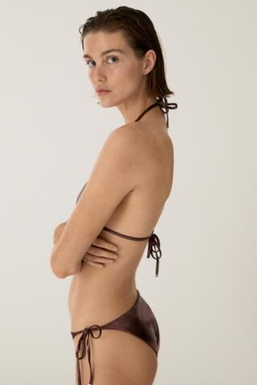 Massimo Dutti Топ бикини с оборками и блестками, коричневый