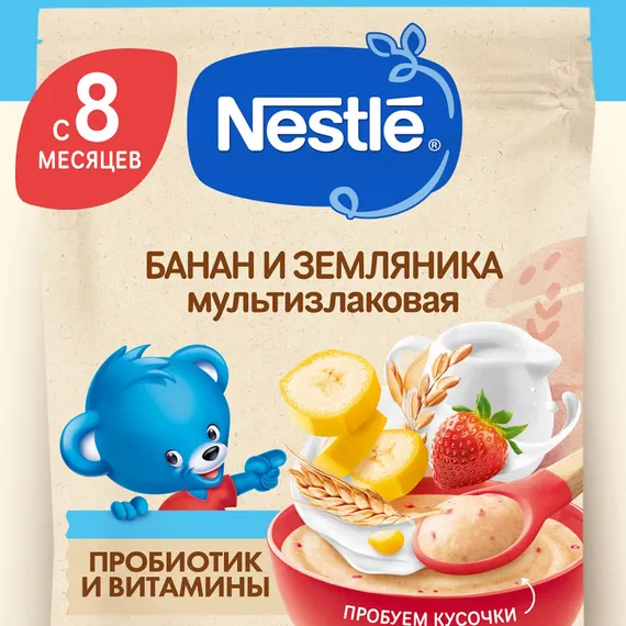 Каша молочная Nestle Мультизлаковая банан земляника 200г