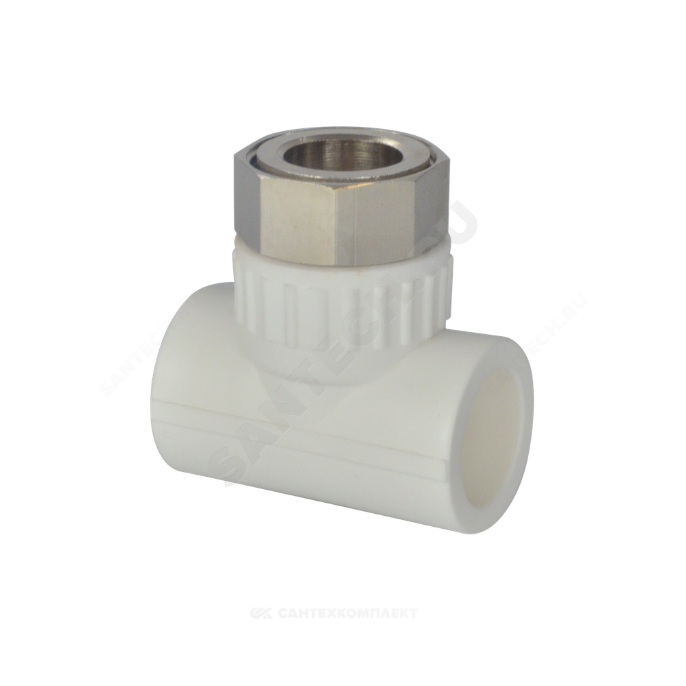 Тройник PP-R комбинированный белый Дн 20х3/4" с накидной гайкой VALFEX 11140120