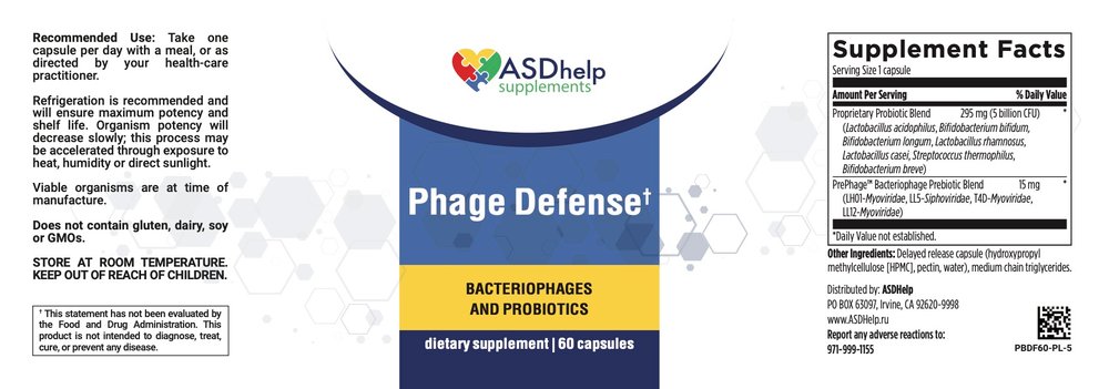 Phage Defense probiotic 60 capsules — этикетка (Supplement Facts)