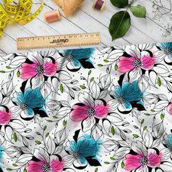 Ткань лен графические цветы